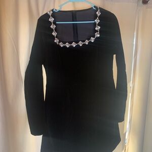Elegant Black Dress with Embellished Neckline